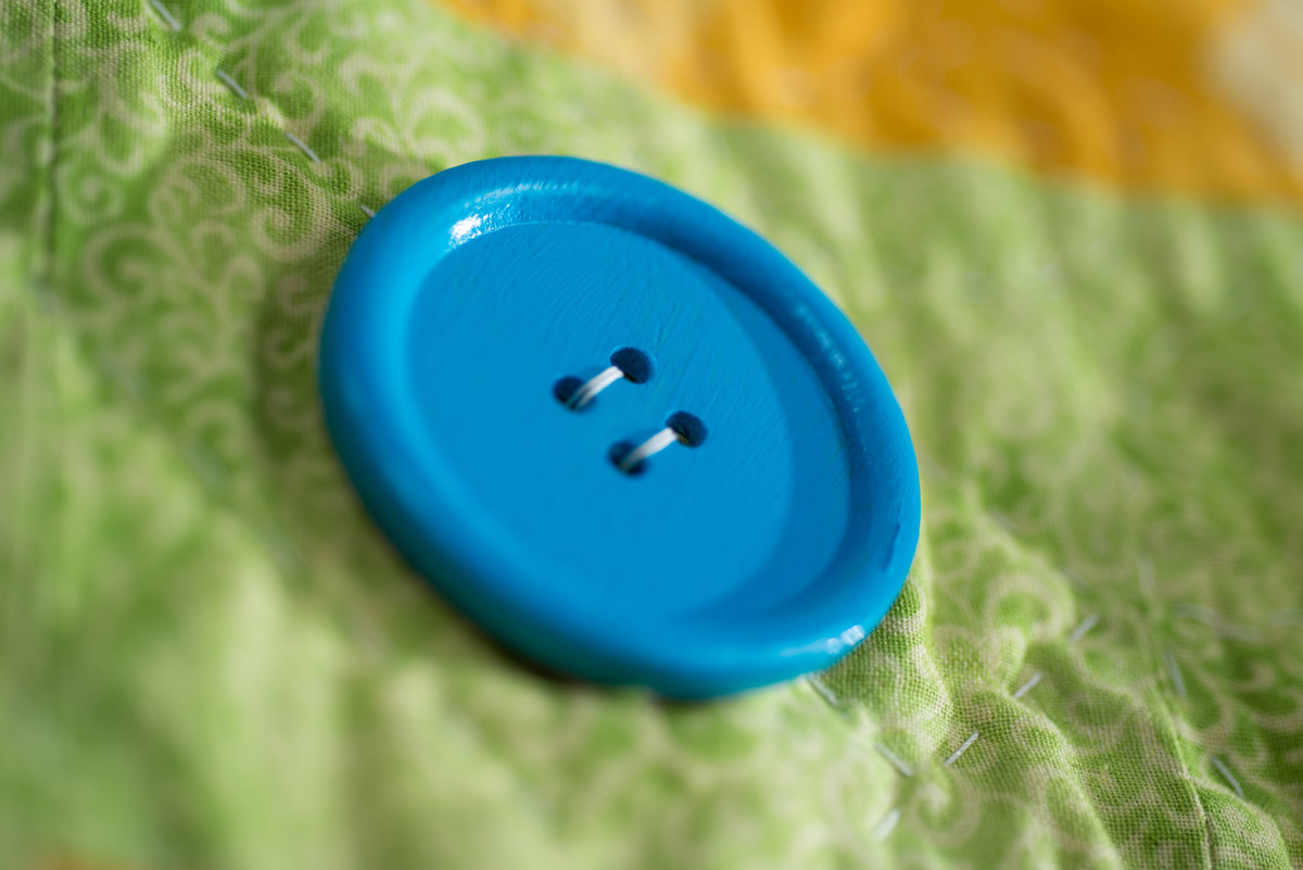Close up of a blue button